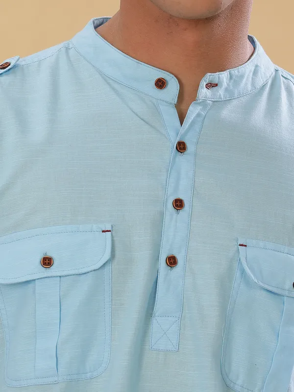 Kuons_Avenue_Men’s_Sky_Blue_Linen_Cotton_Pathani_Kurta