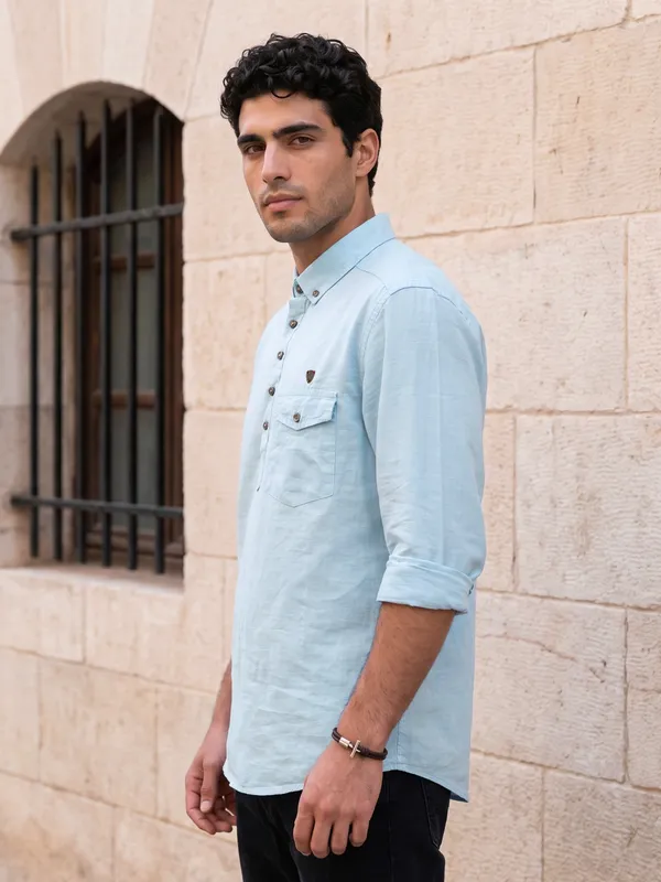 Kuons_Avenue_Men’s_Sky_Blue_Linen_Cotton_Shirt_Style_Kurta