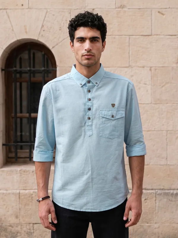 Kuons_Avenue_Men’s_Sky_Blue_Linen_Cotton_Shirt_Style_Kurta