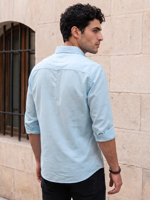 Kuons_Avenue_Men’s_Sky_Blue_Linen_Cotton_Shirt_Style_Kurta
