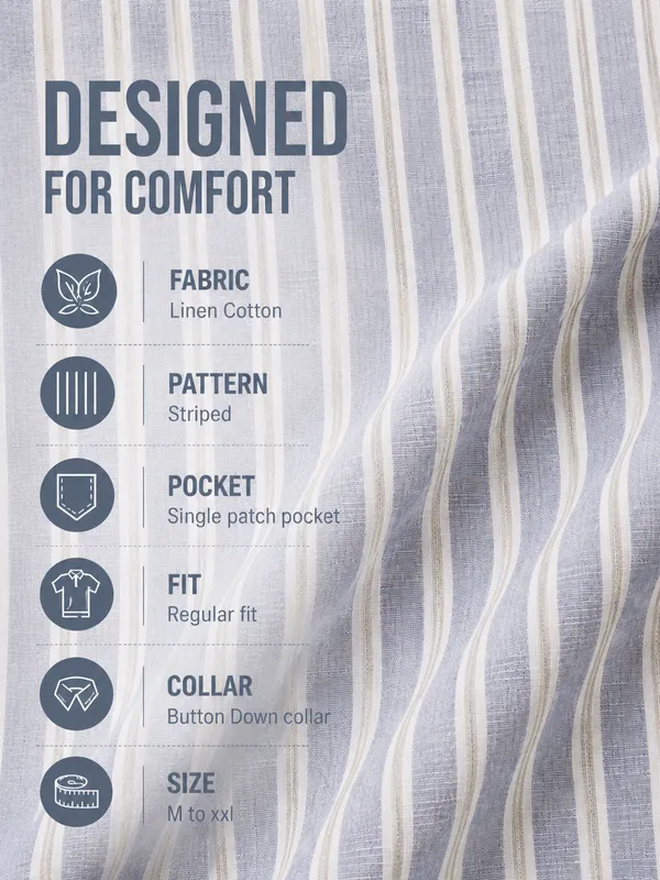Kuons_Avenue_Men’s_Sky_Blue_with_Beige_&_White_Striped_Linen_Cotton_Casual_Shirt