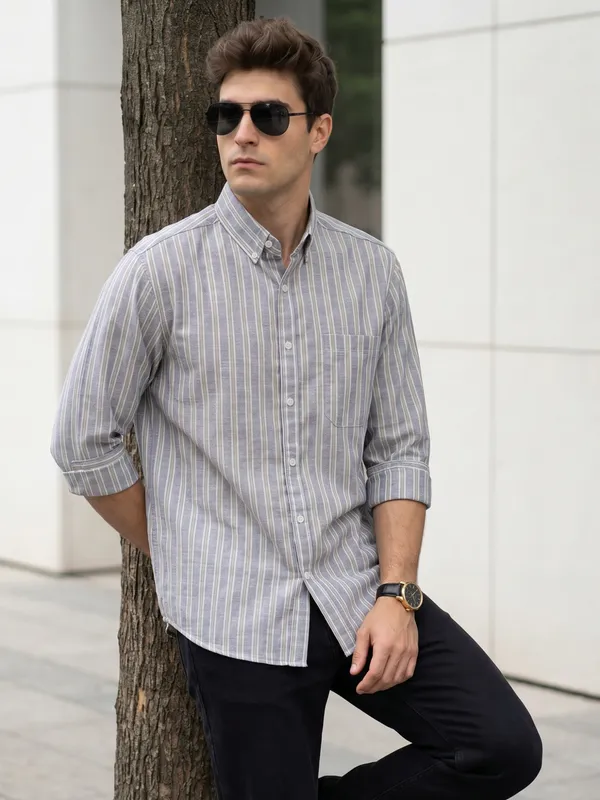 Kuons_Avenue_Men’s_Sky_Blue_with_Beige_&_White_Striped_Linen_Cotton_Casual_Shirt