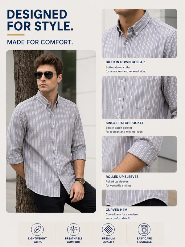 Kuons_Avenue_Men’s_Sky_Blue_with_Beige_&_White_Striped_Linen_Cotton_Casual_Shirt