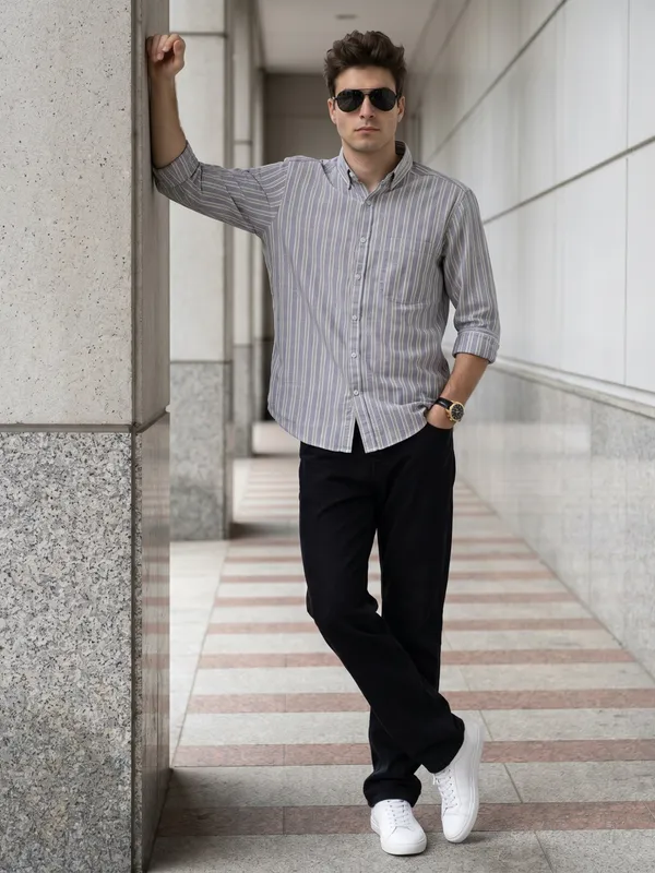 Kuons_Avenue_Men’s_Sky_Blue_with_Beige_&_White_Striped_Linen_Cotton_Casual_Shirt