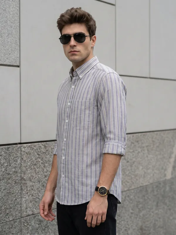 Kuons_Avenue_Men’s_Sky_Blue_with_Beige_&_White_Striped_Linen_Cotton_Casual_Shirt