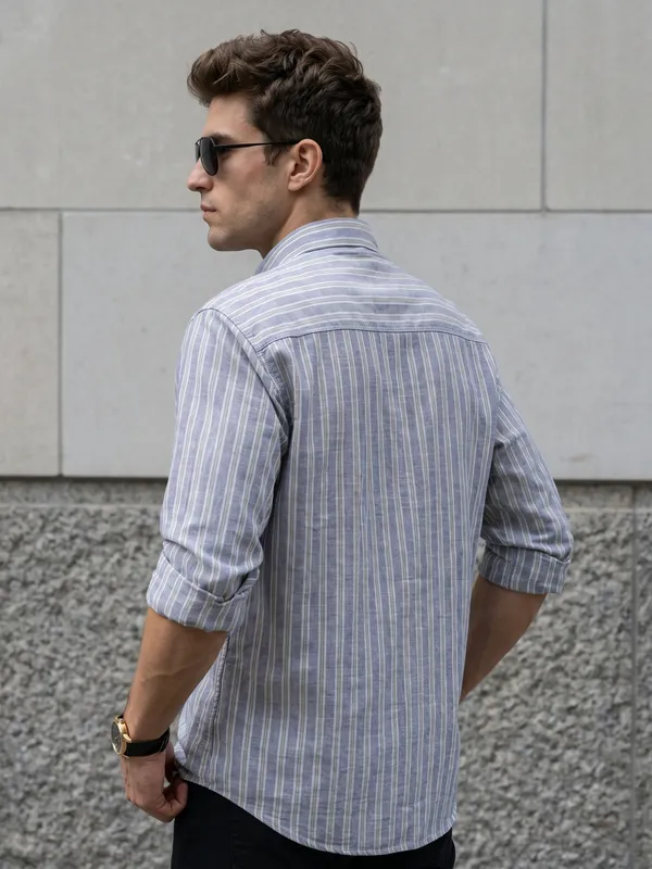 Kuons_Avenue_Men’s_Sky_Blue_with_Beige_&_White_Striped_Linen_Cotton_Casual_Shirt