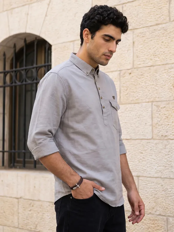 Kuons_Avenue_Men’s_Steel_Grey_Linen_Cotton_Shirt_Style_Kurta