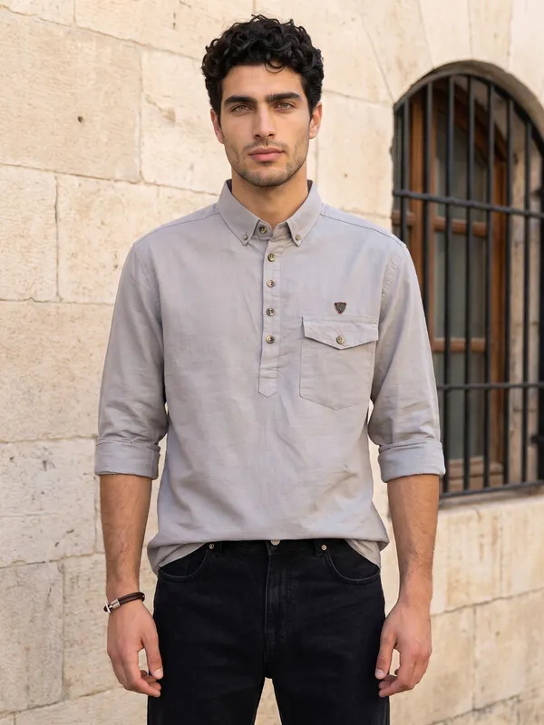 Kuons_Avenue_Men’s_Steel_Grey_Linen_Cotton_Shirt_Style_Kurta
