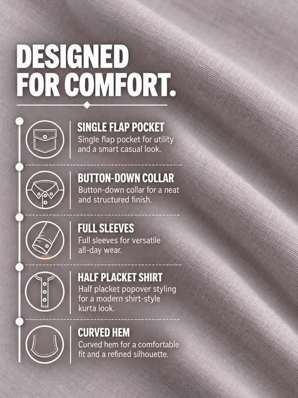 Kuons_Avenue_Men’s_Steel_Grey_Linen_Cotton_Shirt_Style_Kurta