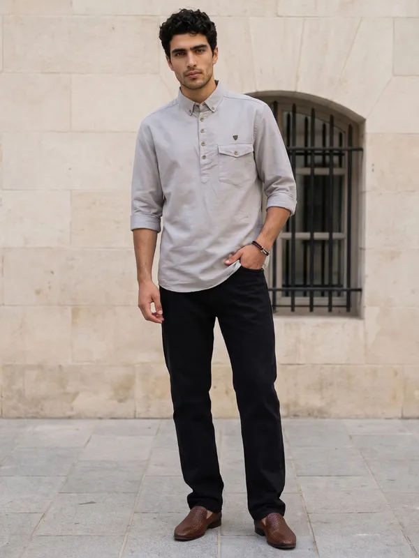 Kuons_Avenue_Men’s_Steel_Grey_Linen_Cotton_Shirt_Style_Kurta