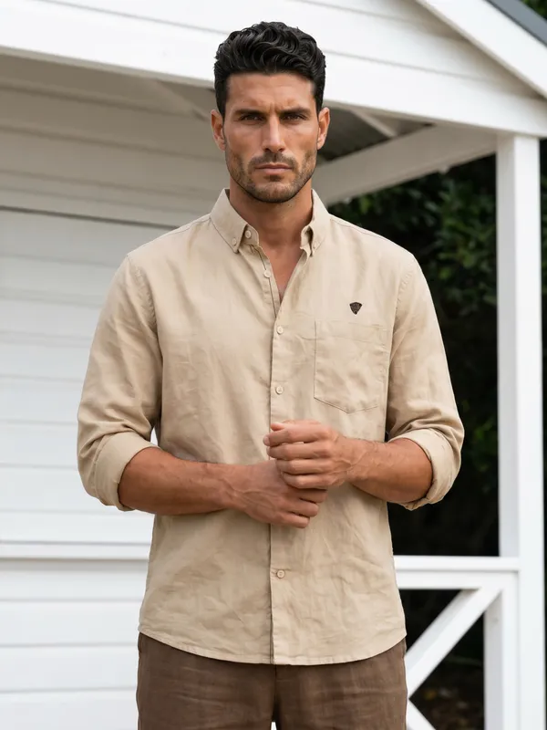 Kuons_Avenue_Men's_Tan_Tencel_Linen_Casual_Shirt