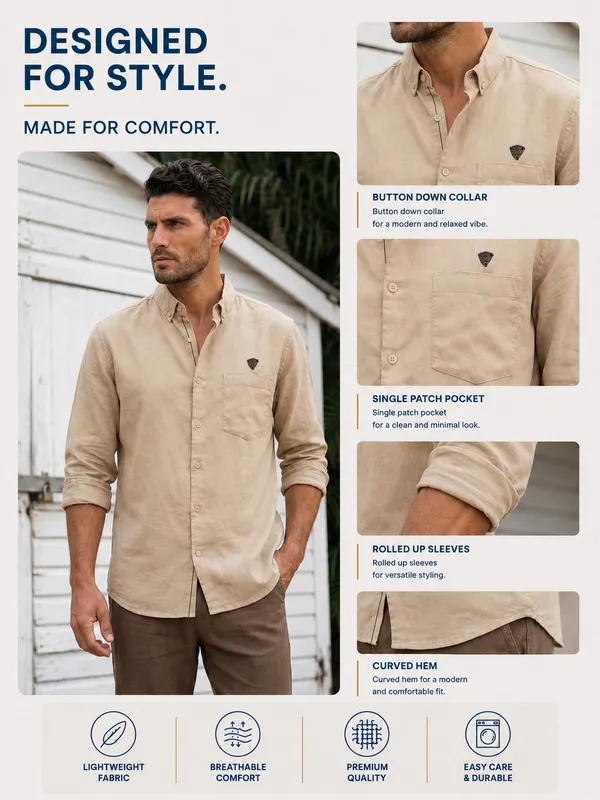 Kuons_Avenue_Men's_Tan_Tencel_Linen_Casual_Shirt