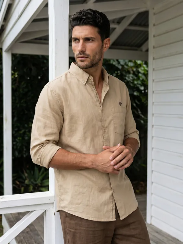 Kuons_Avenue_Men's_Tan_Tencel_Linen_Casual_Shirt