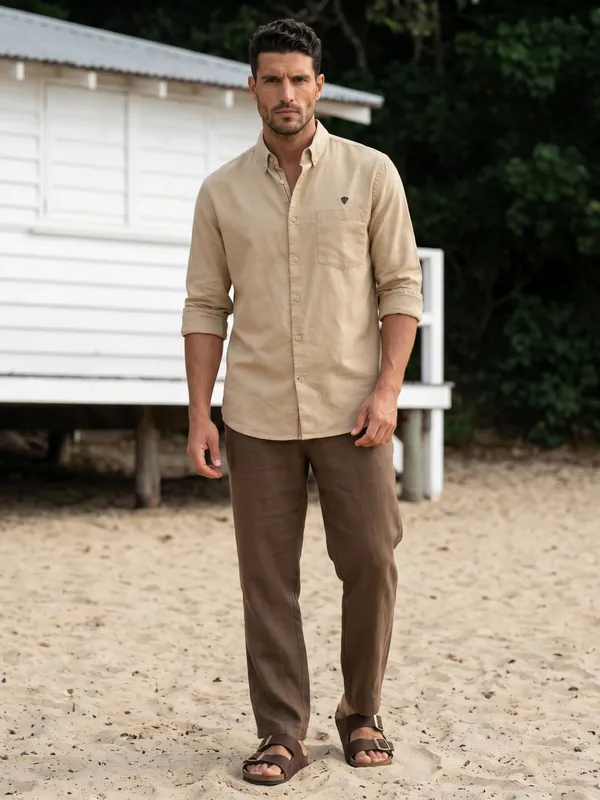 Kuons_Avenue_Men's_Tan_Tencel_Linen_Casual_Shirt