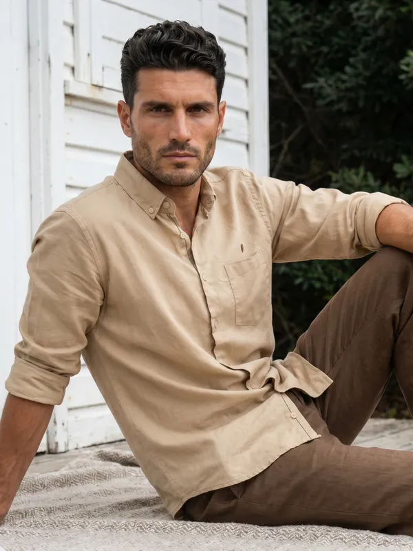 Kuons_Avenue_Men's_Tan_Tencel_Linen_Casual_Shirt