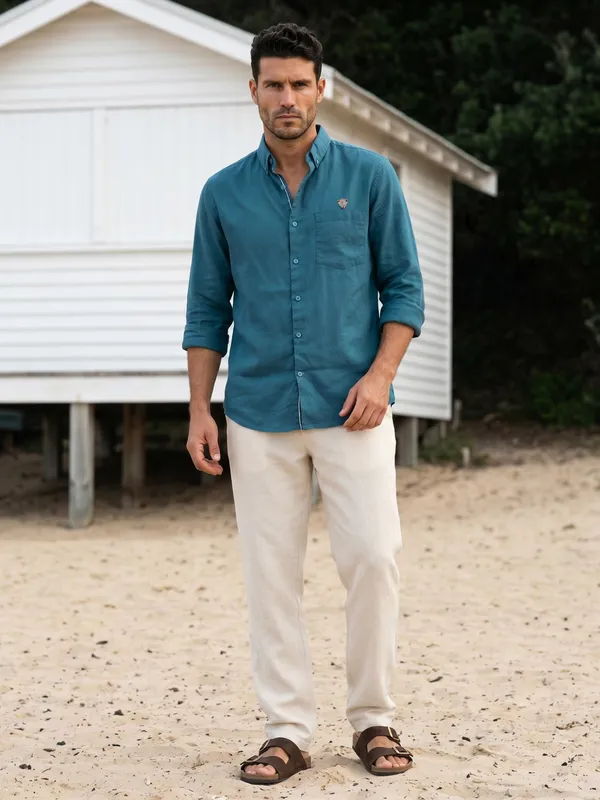 Kuons_Avenue_Men's_Teal_Tencel_Linen_Casual_Shirt