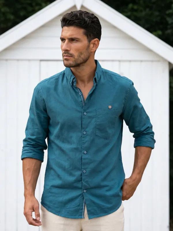 Kuons_Avenue_Men's_Teal_Tencel_Linen_Casual_Shirt