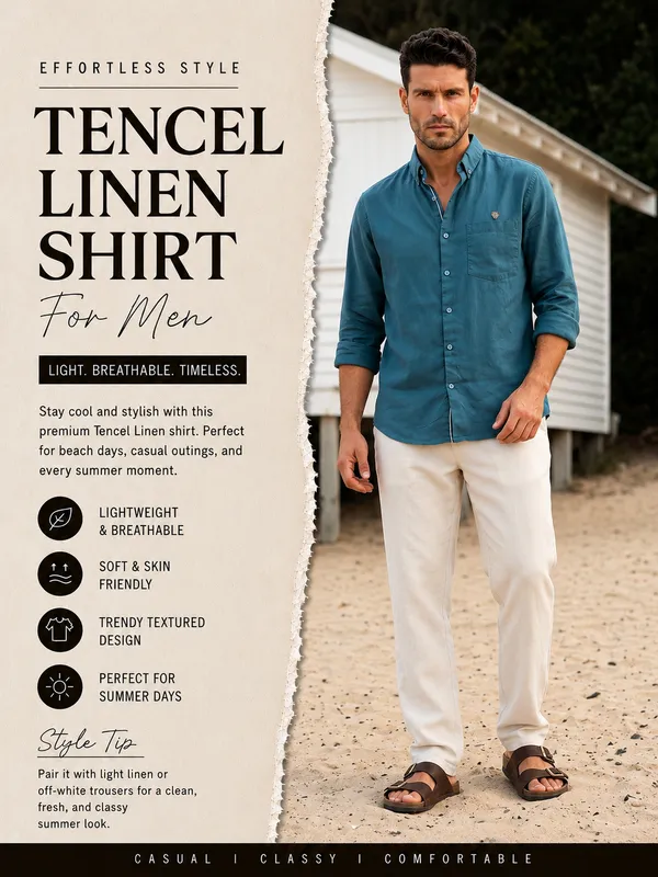Kuons_Avenue_Men's_Teal_Tencel_Linen_Casual_Shirt