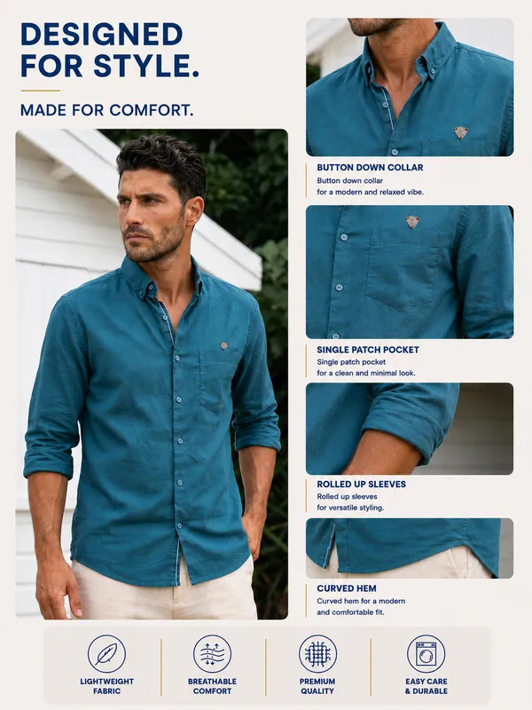 Kuons_Avenue_Men's_Teal_Tencel_Linen_Casual_Shirt