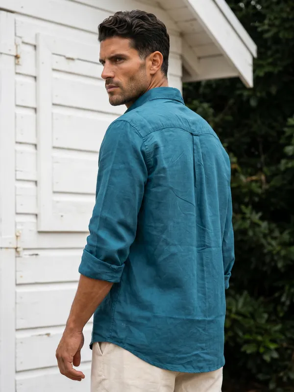 Kuons_Avenue_Men's_Teal_Tencel_Linen_Casual_Shirt