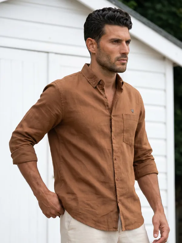 Kuons_Avenue_Men's_Tobacco_Tencel_Linen_Casual_Shirt