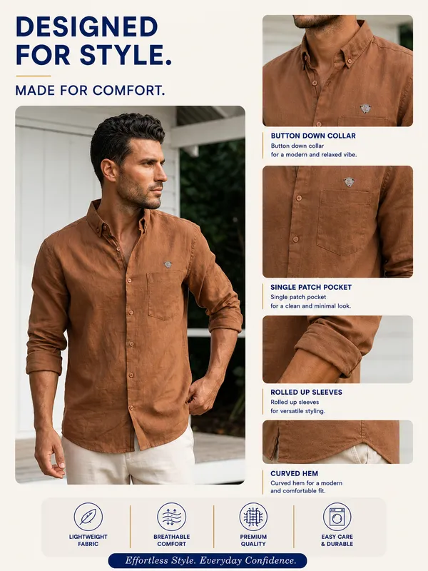 Kuons_Avenue_Men's_Tobacco_Tencel_Linen_Casual_Shirt