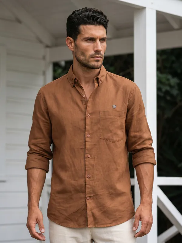Kuons_Avenue_Men's_Tobacco_Tencel_Linen_Casual_Shirt