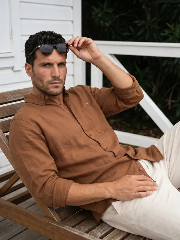 Kuons_Avenue_Men's_Tobacco_Tencel_Linen_Casual_Shirt