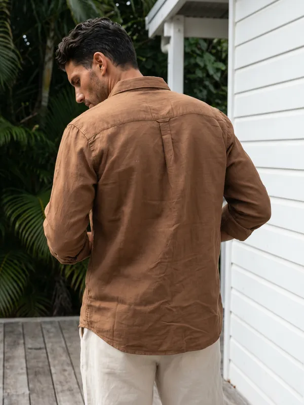 Kuons_Avenue_Men's_Tobacco_Tencel_Linen_Casual_Shirt
