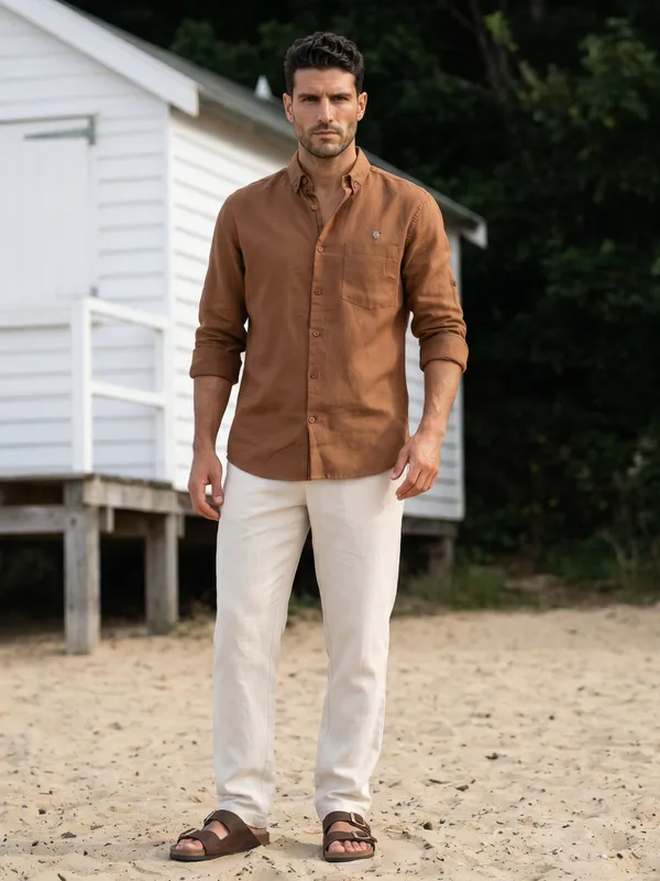 Kuons_Avenue_Men's_Tobacco_Tencel_Linen_Casual_Shirt