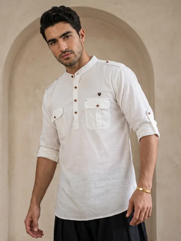 Kuons_Avenue_Men’s_White_Linen_Cotton_Pathani_Kurta