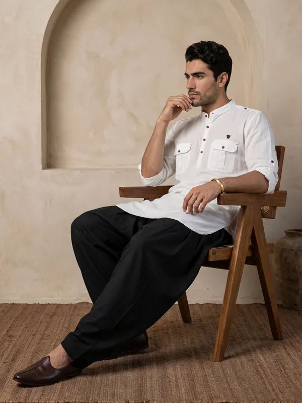 Kuons_Avenue_Men’s_White_Linen_Cotton_Pathani_Kurta