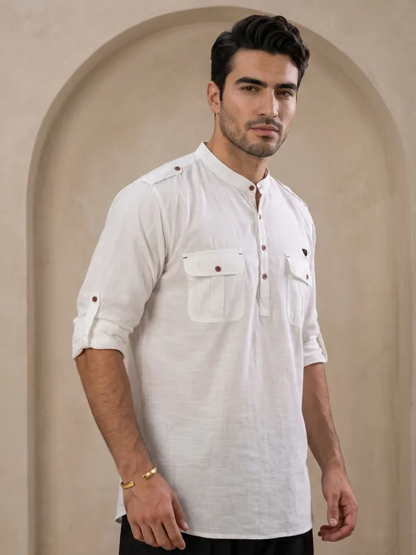 Kuons_Avenue_Men’s_White_Linen_Cotton_Pathani_Kurta