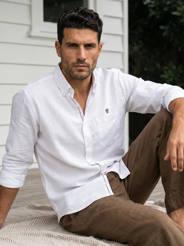 Kuons_Avenue_Men's_White_Tencel_Linen_Casual_Shirt