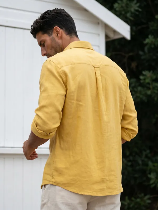 Kuons_Avenue_Men's_Yellow_Ochre_Tencel_Linen_Casual_Shirt