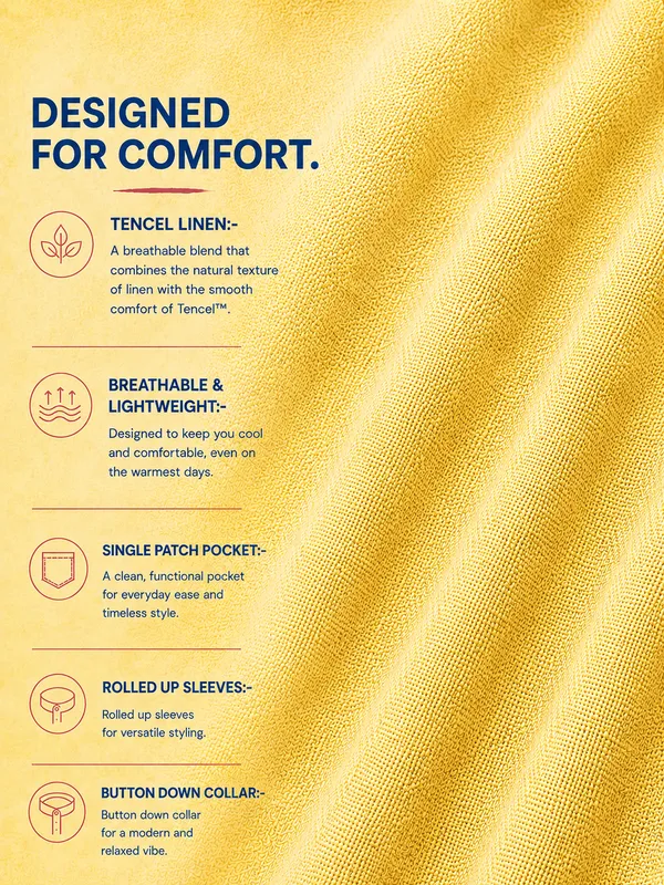 Kuons_Avenue_Men's_Yellow_Ochre_Tencel_Linen_Casual_Shirt