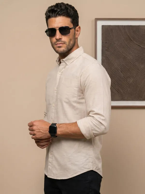 Men’s_Beige_Linen_Cotton_Refined_Casual_Shirt