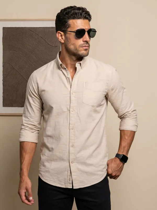 Men’s_Beige_Linen_Cotton_Refined_Casual_Shirt