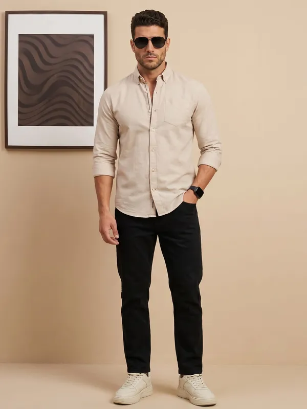 Men’s_Beige_Linen_Cotton_Refined_Casual_Shirt