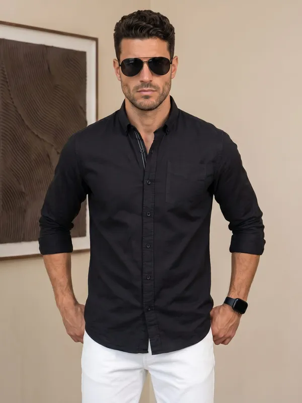 Men’s_Black_Linen_Cotton_Smart_Casual_Shirt