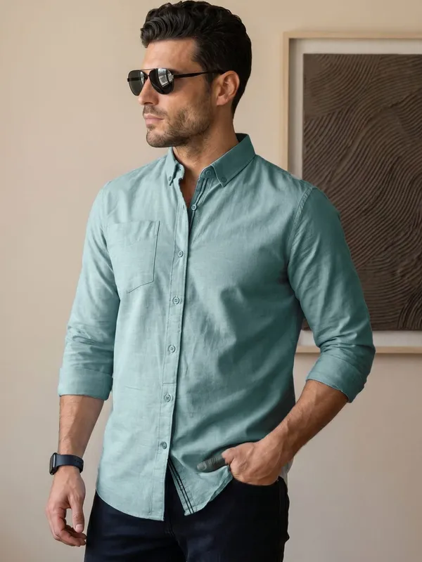Men’s_Cadet_Blue_Linen_Cotton_Smart_Casual_Shirt