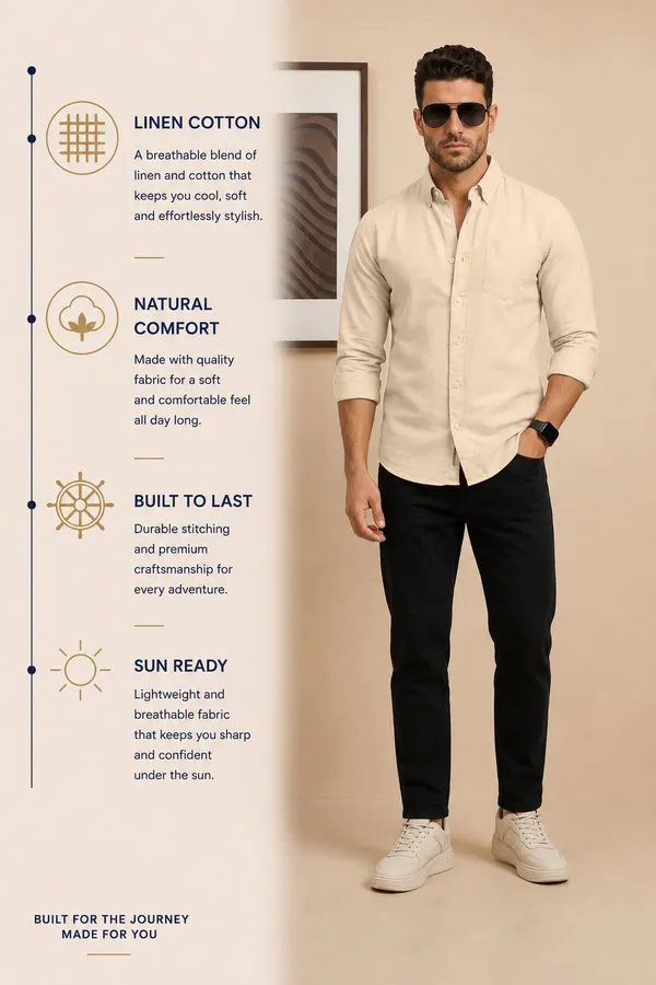 Men’s_Cream_Yellow_Linen_Cotton_Essential_Casual_Shirt