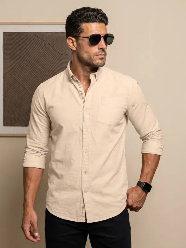 Men’s_Cream_Yellow_Linen_Cotton_Essential_Casual_Shirt