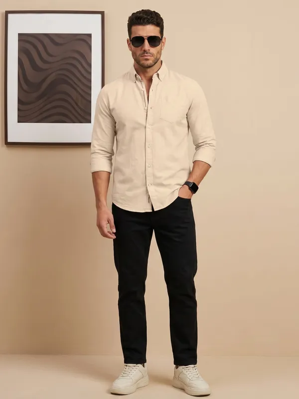 Men’s_Cream_Yellow_Linen_Cotton_Essential_Casual_Shirt
