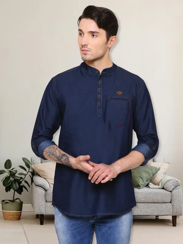 Men Jeans Kurta Design Kuons Avenue Men's Short Denim Kurta In