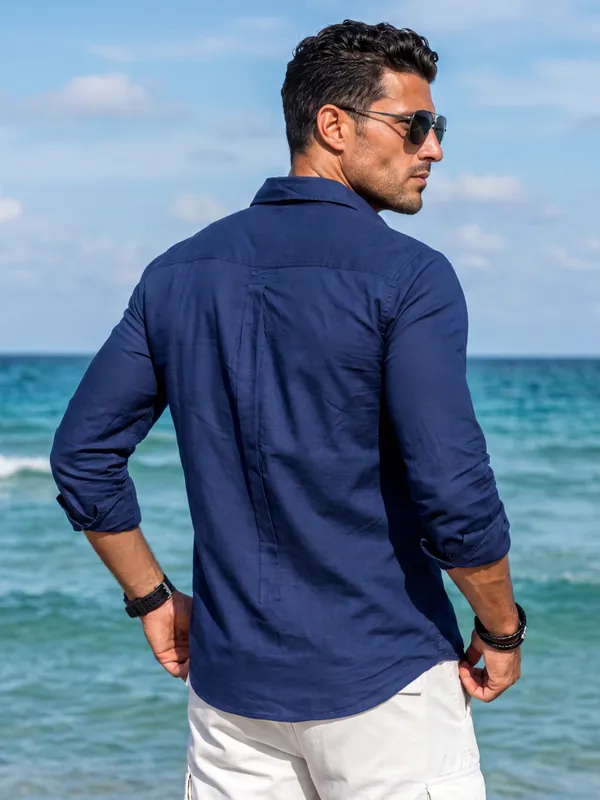 Men's_Navy_Blue_Essential_Linen_Cotton_Shirt