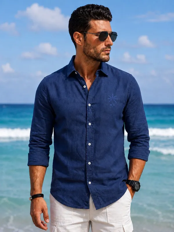 Men's_Navy_Blue_Essential_Linen_Cotton_Shirt