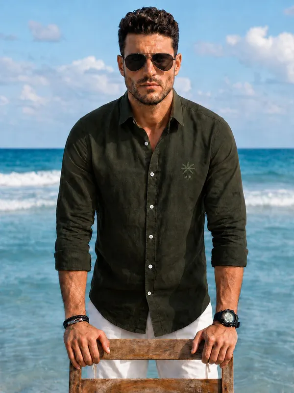 Men's_Olive_Green_Luxe_Linen_Cotton_Shirt