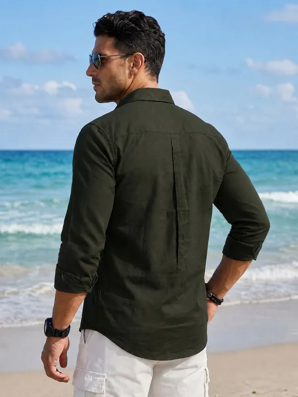 Men's_Olive_Green_Luxe_Linen_Cotton_Shirt