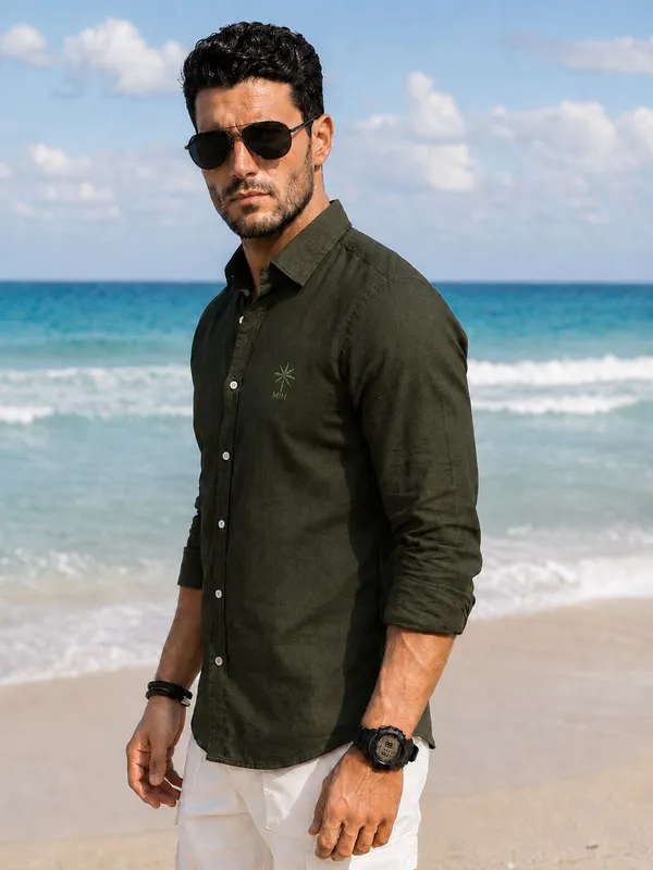 Men's_Olive_Green_Luxe_Linen_Cotton_Shirt